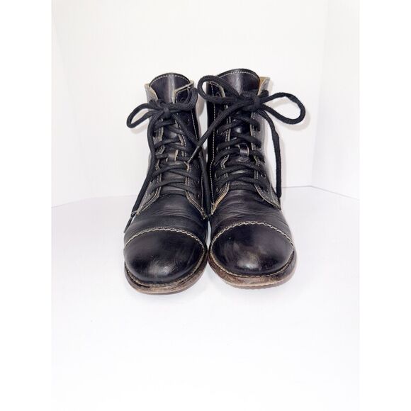 Bed Stu Laurel Black Boot Rustic Lace Up Cobbler Combat Rugged Leather Womens 6 - Picture 3 of 16